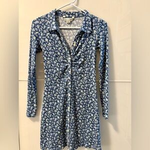 American Eagle Outfitters Blue Floral Long Sleeve Dress